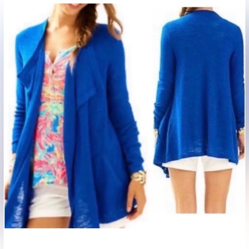 Lilly Pulitzer Beautiful Royal Blue Open-Front Layering Draped Cardigan Size S